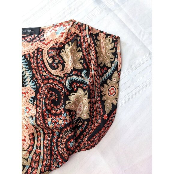 2012 THAKOON Rashida Jones 100% Silk Chiffon Paisley Cowl Sleeve Mini Dress Sz 2 - Picture 8 of 11